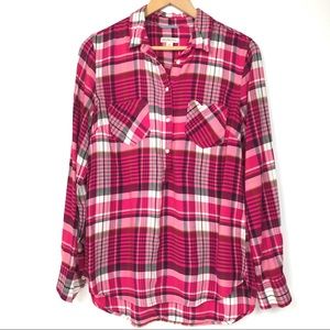 Merona Casual Plaid Half Button Down Top Sz M